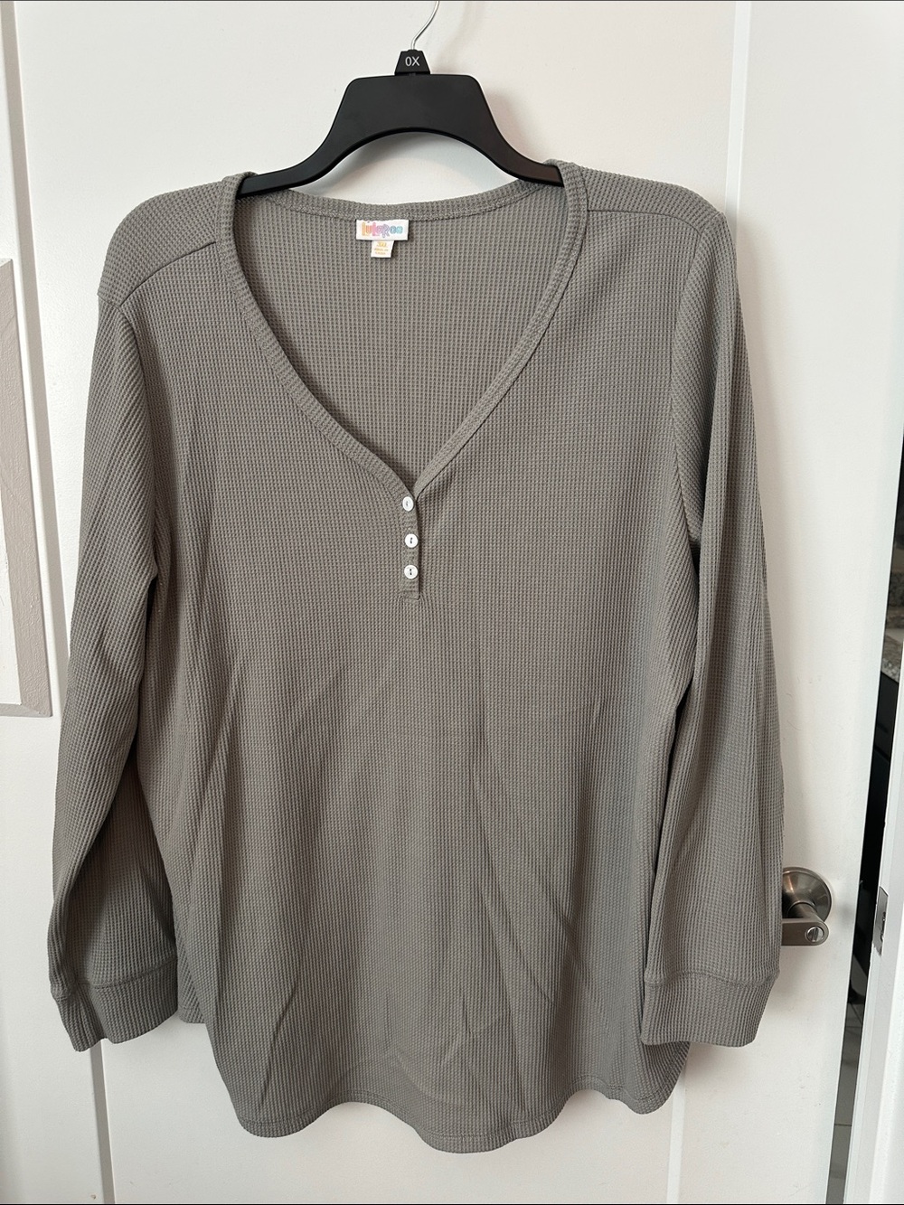 LuLaRoe Long Sleeve Waffle Henley - Gray